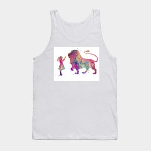 Girl and Lion Colorful Watercolor Animals Lover Gift Tank Top